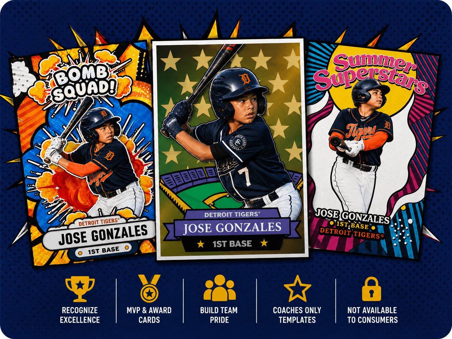 Exclusive coach-only trading card designs — MVP and award styles.